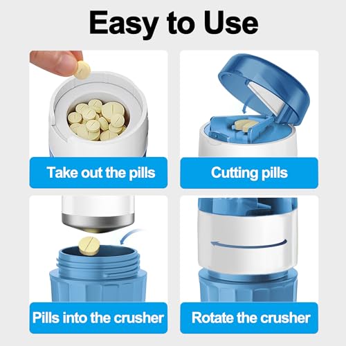 Image of DUBSTAR 3-in-1 Pill Crusher Pill Grinder, Pill Crusher Fine Powder with Brush, Pill Crushers for Elderly with Pill Cutter and Storage, Pill Cutter Splitter for Small or Large Pills (Blue)