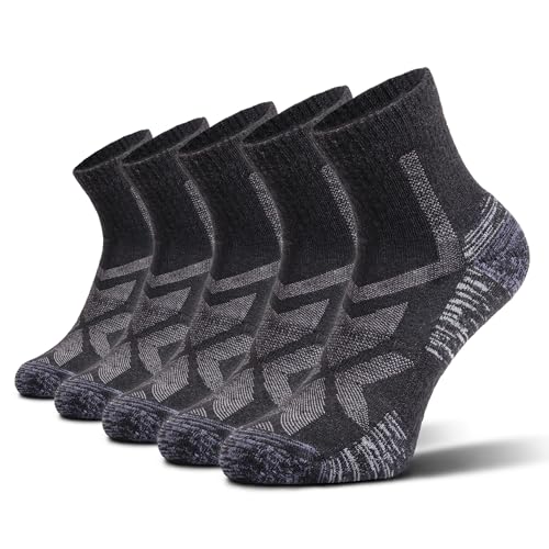 NORDIC Socks Merino Wool Lightweight Hiking Socks for Men & Women, 5-Pack Low Cut Unisex, Anti-Blister, Moisture-Wicking (US, Alpha, XX-Large, XX-Large, Regular, Regular, Black)