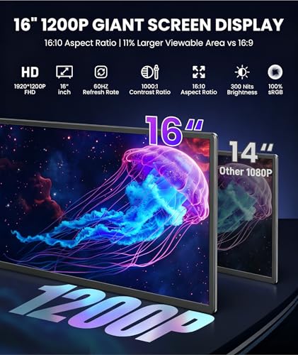Image of Cevaton 16 inch Laptop Screen Extender, 1200P Ultra-Thin Lightweight Portable Monitor for Laptop, Thin Bezels, 360 Rotating Detachable Stand, Plug and Play Travel Monitor for PC, Mac, Windows, Switch