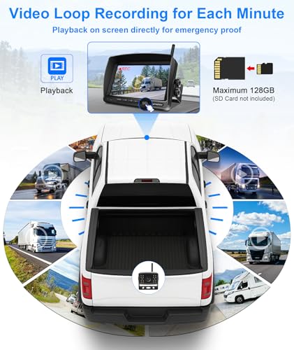 URVOLAX Rückfahrkamera Kabellos: 7 Zoll Monitor IP69K wasserdichte Auto Rückfahrkamera Funk -...