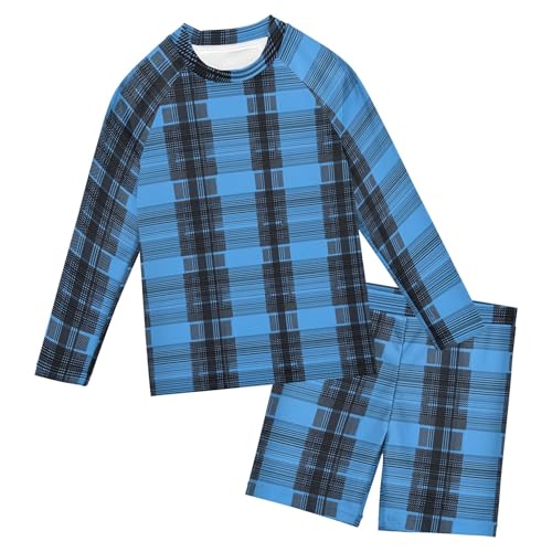Blue Buffalo Check Plaid Baby Boys' Toddler Long Sleeved Rashguard Swim Bathing Suit Set B0403953