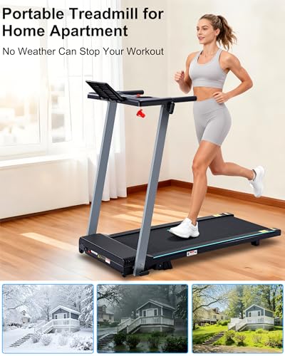 Image of BORGUSI Incline Treadmill with Handles, Portable Small Folding Treadmill for Home Office, Walking Pad with 300 LBS Capacity, 24 Preset Programs, LED Display, Extendable Cup Holder