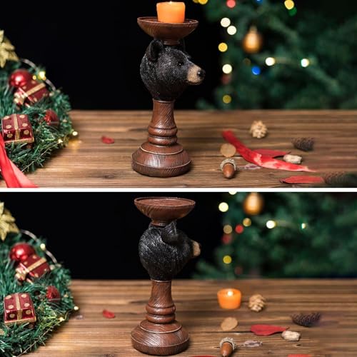 Bougeoir ours en résine noire pour table et décoration de bureau