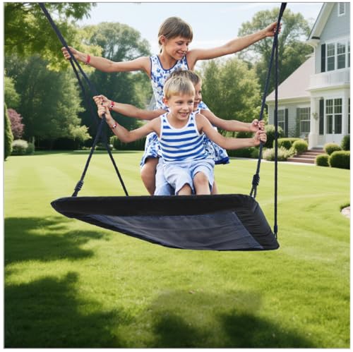 Image of Trekassy 60 inch Large Rectangle Platform Tree Swing for Kids Adults, 700lb Capacity Outdoor Flying Swing, 900D Oxford Waterproof Giant Swings with 2 Hanging Straps for Backyard- Black (Patented)