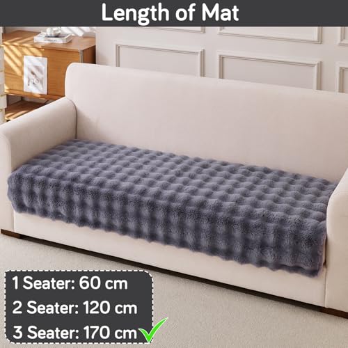 Image of HOKIPO 'FurHug' Luxury Faux Rabbit Fur Anti Slip Sofa Cover Mat, 3 Seater, Cool Grey (NEW-5015-GRY*1)