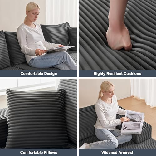 Image of Mangodan 110 inch Cloud Sectional Couch, Boneless Sofa for Living Room, Modular Sectional Sofa with Deep Seat, Comfy Fluffy U-Shaped Couch with Right-Facing Chaise, No Assembly Required, Grey