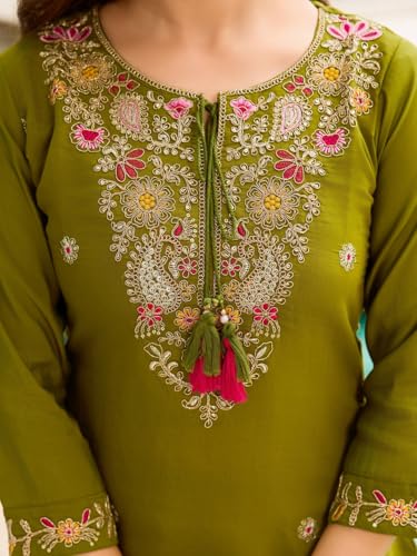 Image of Naixa Women's Rayon Embroidered Straight Kurta with Pant and Dupatta Sets (NX2-741)