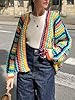 HOULENGS Women's Rainbow Cardigan Sweater Open Fro... #4