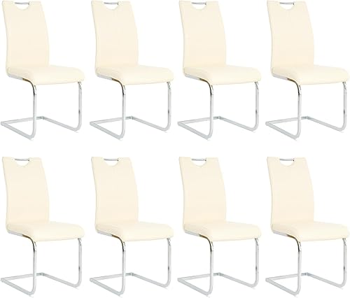 Miniatura 12 de Juego de 6 sillas de comedor modernas de piel sintética con respaldo alto y patas de metal plateado para cocina, comedor, color blanco Blanco con