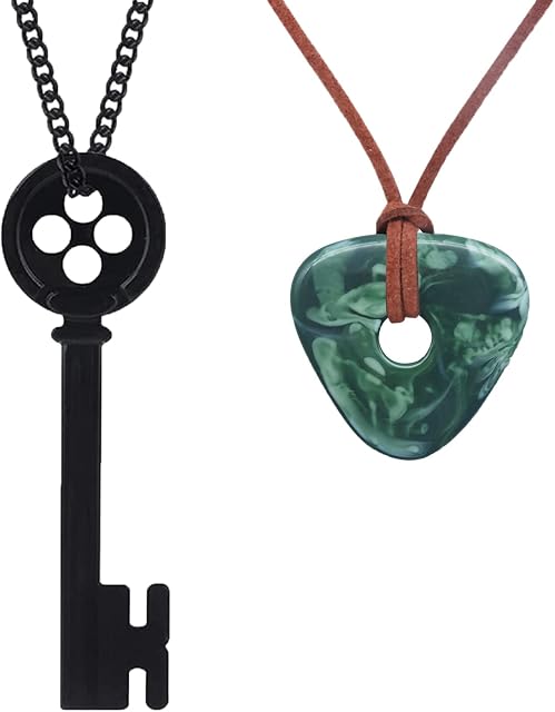 animacoser Coraline Necklace Seeing Stone Dragonfly Hair Clip Matching Set Key And Green Looking Stone Horror Movie Cartoon Cosplay Accessories Skull Collar Jewelry for Girls Boys