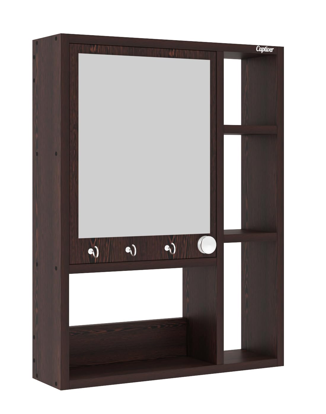 Captiver Lafia Engineered Wood Wall Mounded Cabinet Mirror with 3 Hanging Hooks (Wenge 6 Shelf) Living Room Bedroom Organiser Bathroom Storage Organizer-image-26