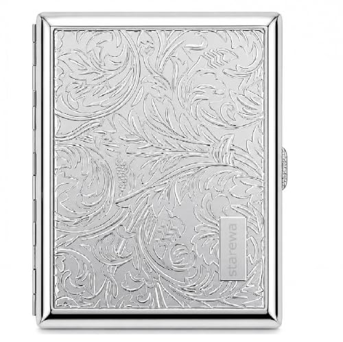 Image of Premium Metal Cigarette Case - Double Sided Spring Clip Open Cigarette Organizer Box for 20 Cigarettes (Silver)