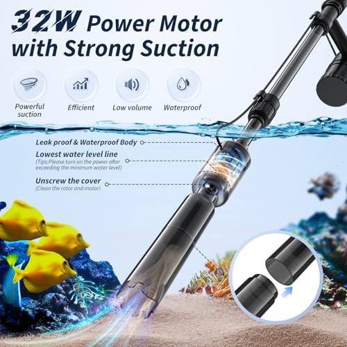 Image of Fish Tank Cleaner - Electric Aquarium Vacuum Gravel Cleaner, 530GPH /32W Electric Fish Tank Cleaning Tools, Adjustable Water Flow Aquarium Cleaner Kit, Turtle Tank Vacuum for Wash Sand, Water Changing