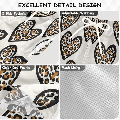 Kids Swim Trunks, Anti-Chafe Swim Trunks Boys 2 T, Black Outlined Hearts Leopard Spots3
