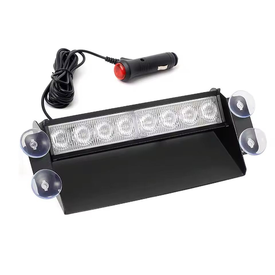 Image of AutoBizarre 12V Car Dash Emergency Warning Strobe Red Blue Flasher Windshield Sucker LED light With Multiple Flashing Modes For All Cars, Emergency Vehicles, etc. (8 LED Red Blue)