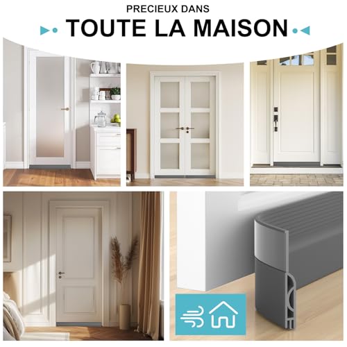 Beoguy Bas de porte anti-courant d'air & étanchéité porte - bas boudin de porte isolant (rapide à installer),idéal pour Porte d'entrée l'isolation joint contre le froid, le bruit (Gris, 1M) – vue 8