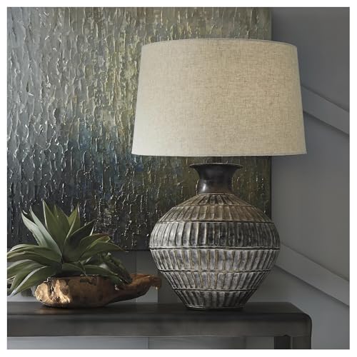Signature Design by Ashley Magan 285." Textured Bronze Metal Table Lamp, Antique Brown Finish - Image 3