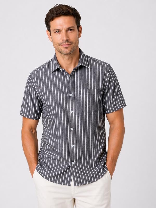 Image of MARK & ALBERT Half Sleeves Regular Fit Formal Shirt for Men Grey