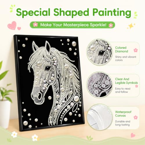 Image of HASTHIP 5D Diamond Art Kit Special Shape Pearl Painting Horse 12x16 Inch