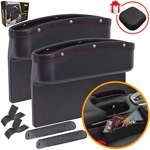 Inovare Designs Black Car Seat Gap Filler Premium Leather with Red Stitching 2