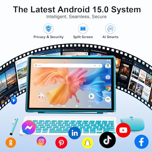 Image of Tablet 2 in 1 Android 12 Tablets with Keyboard 10 Inch Tablets + Mouse Stylus Case Tempered Film 6000mAh Tablet 4GB + 32GB ROM 1TB Expandable Tablet, 2MP + 8MP Dual Camera