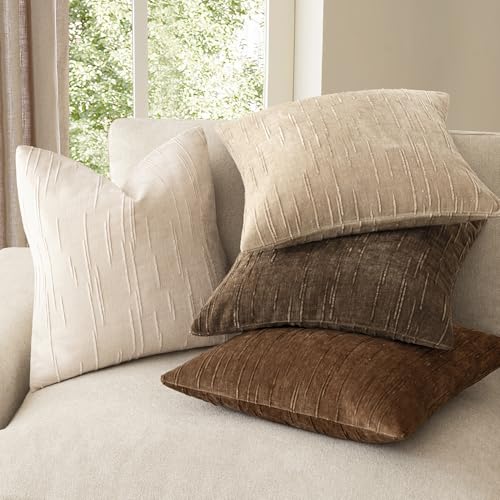 Image of Foindtower Pack of 2 Slubby Textured Chenille Throw Decorative Pillow Covers Square Accent Solid Cushion Cover Neutral Farmhouse Pillow Case for Couch Sofa Bedroom Living Room 18x18 Inch,Ivory