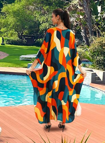 Image of Yanziliu Kaftan Dress for Women,Plus Size Hawaiian Batwing Sleeve Beach Cover Up Summer Swimsuit Dresses