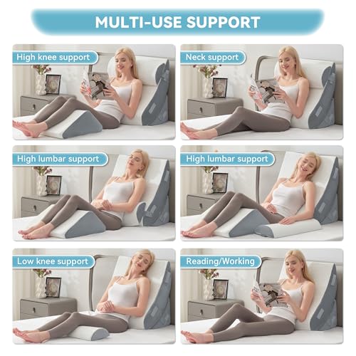 Kingfun 4pcs Orthopedic Bed Wedge Pillow Set for Post Surgery, Memory Foam for Sleeping, Adjustable Leg, Back and Arm Support, Sitting Up and Rest Pillow with Travel Bag