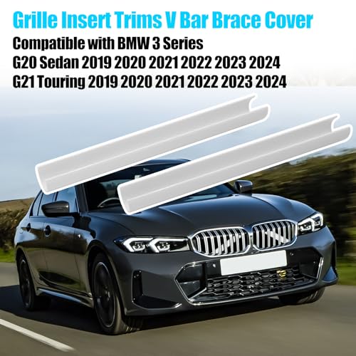 Image of Jaronx Compatible with BMW V Brace Cover for 3 Series G20 Sedan /G21 Touring 2019-2024 330i 330e M340i,Grille Insert Trims V Bar Brace Wrap Covers Compatible with BMW Front Grill Insert Stripes(White)
