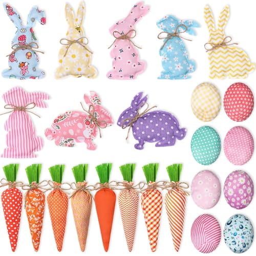 Moukeren 24 Pcs Easter Stuffed Fabric Bunnies Egg Carrot Rustic Farmhouse Decor Stuffed Rabbit Egg Carrot Vase Fillers for Easter Home Wedding Farmhouse Basket Bowl Fillers Tiered Trays