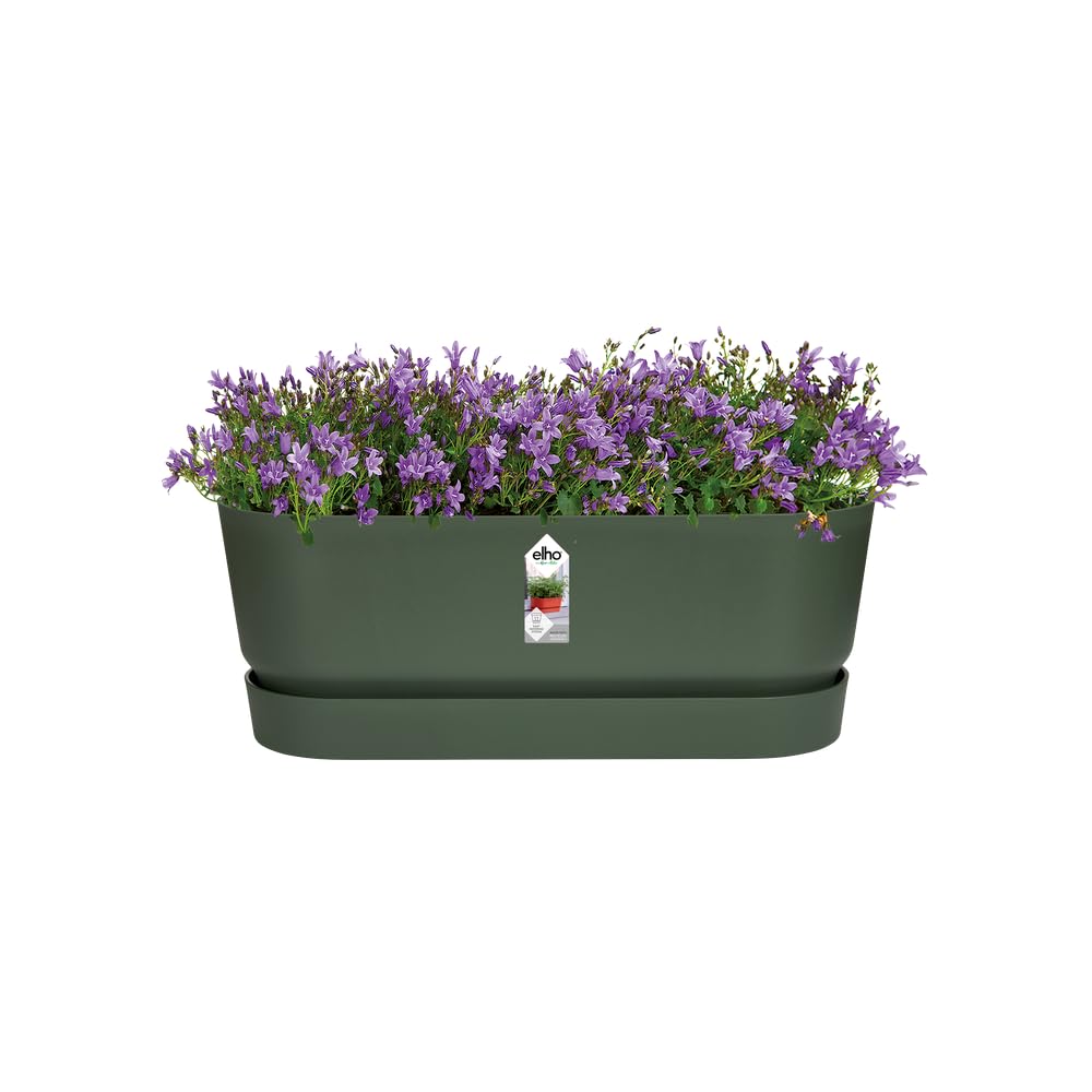 Elho Greenville Long 50cm Jardinière - Leaf Green | L 19.8 x W 49 x H 17.9 cm | Soucoupe Intégrée | Convient à une Utilisation Extérieure | Plastique 100% recyclé
