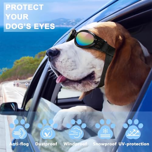 COYUN 2 Stück Sonnenbrille für Hunde, Hundebrille für Kleine Hunde UV Schutz Winddichte Wasserdichter, Haustier Sonnenbrillen mit Einstellbar Gummiband, Schwarz, Rot