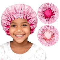 BONNET QUEEN Cuffia Seta Capelli Notte per Bambini Bonnet Seta per Capelli Ricci Doppio Strato Silk Bonnet in Raso Satinato per Ragazze e Ragazzi, 6-12 anni, 2 Pezzi, Rosa Oro & Rosa acceso