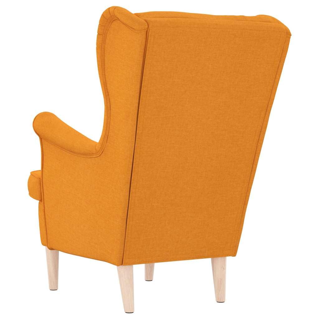 Sillón amarillo oscuro, 74 x 84 x 100 cm, sillón de salón con funda de tela, silla tapizada para dormitorio, estructura de madera maciza, cómodo sillón orejero