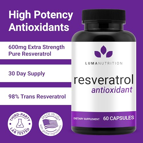 luma nutrition high purity resveratrol supplement - 98 trans-resveratrol - antioxidant - resveratrol capsules - vegan amp gluten-free 