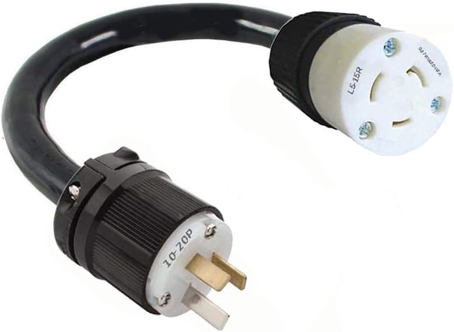 10-20P 3-PiN Male Plug To L5-15R Twist Lock 3-Prong Female Cable Socket Outlet Receptacle, Electric Cord Adapter NEMA 220/250V input 110/125V Output FX125V910