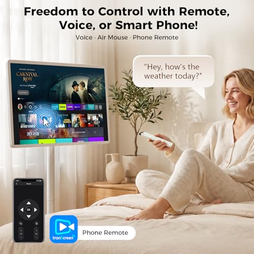 Image of 32 inch Portable Smart Touchscreen Tablet TV on Wheels, Android 15 OS Mobile Smart Display with Google EDLA Certification, 8GB+128GB, Built-in Battery, 2K Camera, Wireless Casting, Rotating Rolling Stand