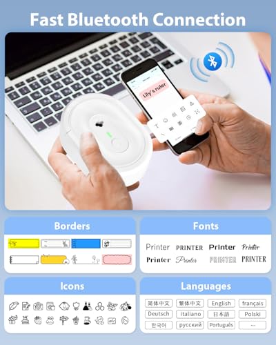 Image of Label Maker Machine with Tape, N12 Portable Bluetooth Label Printer, Wireless Mini Label Makers Thermal Sticker with Multiple Templates for Home, Kitchen, School, Office Organization, White