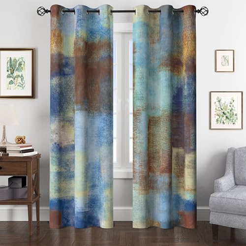 Image of Asuexpect Abstract Curtains 2 Panels Abstract Rust Curtain Room Darkening Grommet Window Treatments Modern Decorative for Bedroom Living Room, 42x72 Inches, Blue Rust