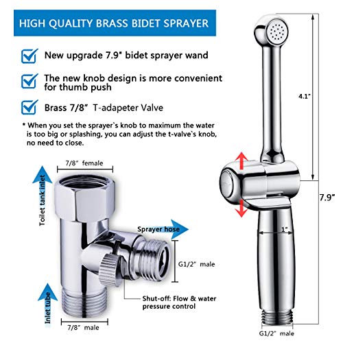Hand Held Bidet Sprayer for Toilet, SonTiy Cloth Diaper Toilet Sprayer Bathroom Jet Spray Chrome-Solid Brass-3 Years Warranty-Adjustable Pressure Control