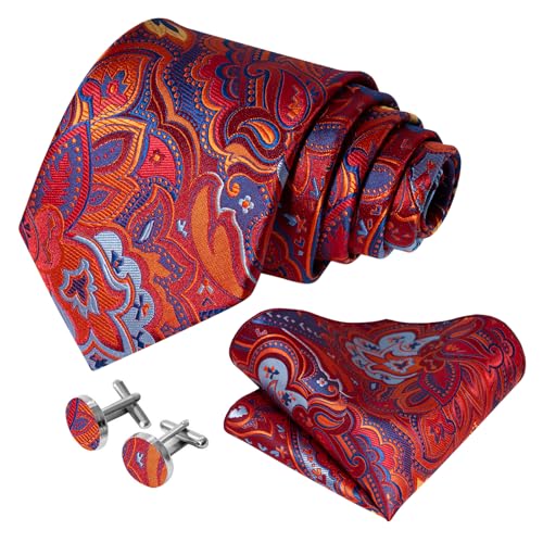 Image of 5PCS Mens Premium Silk Tie, Pocket Square, Cufflinks, Drilled Tie Ring and Lapel Pin Set for Wedding Groom Party