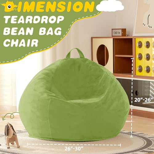 Image of HABUTWAY 2FT Bean Bag Chair, 2' Beanbags Small Bean Bag Chairs with Filling, Teardrop Bean Bag Chair Luxurious Velvet Ultra Soft Fur with Removable Cover (Lime)