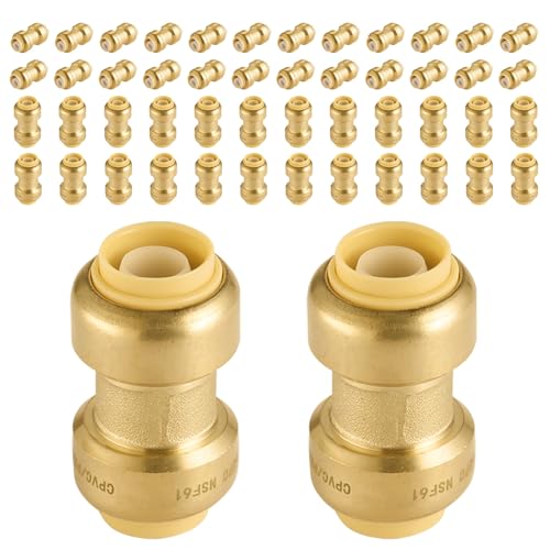 Foskan 3/4" Push Fit Brass Straight Coupling (Pack of 50) with Disconnect Clip