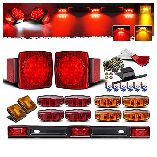 Partsam Submersible Led Truck Trailer Lights Kit 12V, 2xSquare Led Trailer Light Kits+14.17" Red 3 Light 9 LED ID Light Bar+2xAmber Side Marker w/Reflex+ 8pcs 2.5" Oval Led Marker Clearance Lights