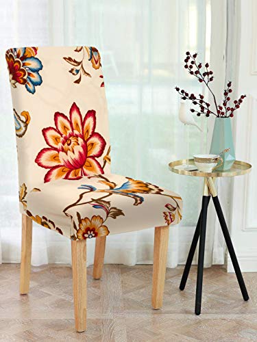 Image of Cortina Dining Chair Slipcovers | Protection Chair Cover | Floral Print, Removable, Washable | Universal Fit Super Soft Stretchy Polyester Spandex | Living Room, Kitchen, Party | Pack of 1, Cream 1