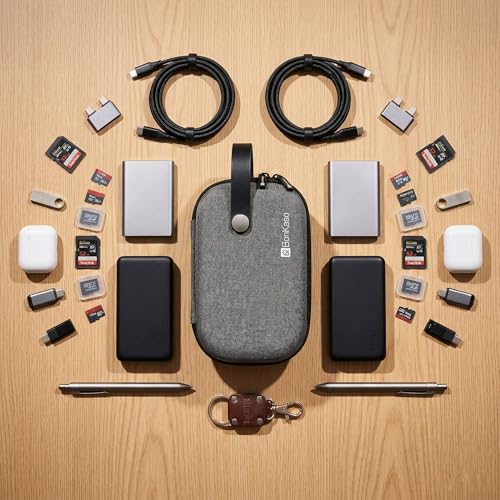 Image of BonKaso Tech Organizer Pouch Hard Shell - Travel Electronics Accessories Case for Charger, USB Cable, Power Bank, Earphones & Hard Drive | Compact EVA Storage Bag - Grey