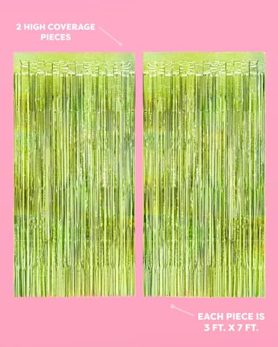 Image of xo, Fetti 2pk Lime Green Foil Curtain | Last Pickle Bachelorette, Margarita | Party Decorations, Party Supplies, Birthday Photo Booth, Margarita Bach Decor, Bridal Shower Backdrop