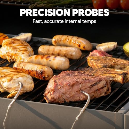 Image of Feasto 30'' Heavy-Duty Charcoal Grill, Digital Temp Control & 2 Meat Probes | Outdoor BBQ Grill with Offset Smoker, 815 Sq. In. Cooking Space for Backyard BBQ, Black & Grey