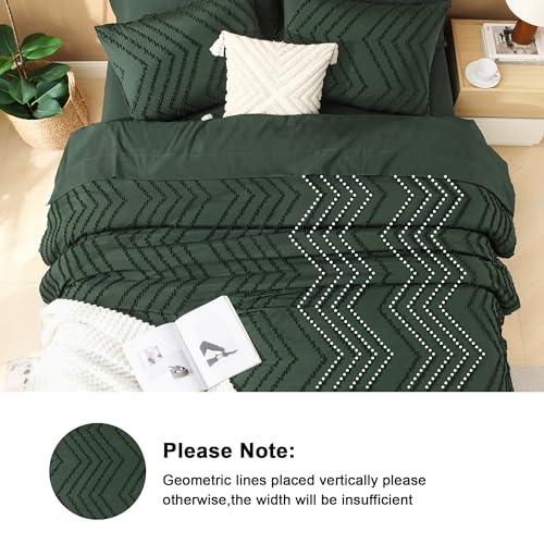 Image of Litanika Forest Green Queen Size Comforter Set with Sheets - 7 Pieces Bed in a Bag Queen Boho Tufted Complete Bedding Sets with Comforter, Sheets, Pillowcases & Shams