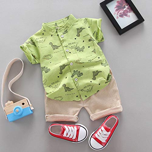 Baby Boy Summer Clothes Toddler Outfit Set Short Sleeve Hood T-Shirt Shirts+ Pocket Shorts (Green, 12-18 Months)2